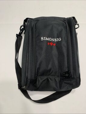 Simons Black Messenger Bag with Red Embroidered Detail